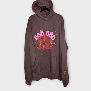 Sp5der Angel Number 555 Hoodie Web Brown Pink Men's XL -LIKE NEW